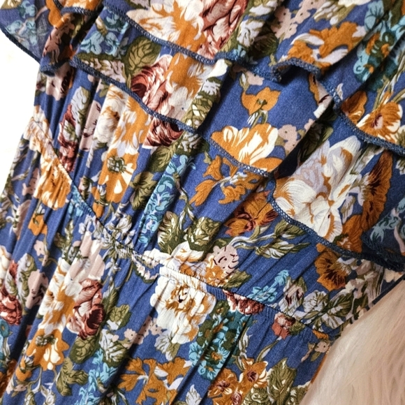 Seductions Floral Strapless Asymmetrical Ruffle Summer Dress - Picture 3 of 5